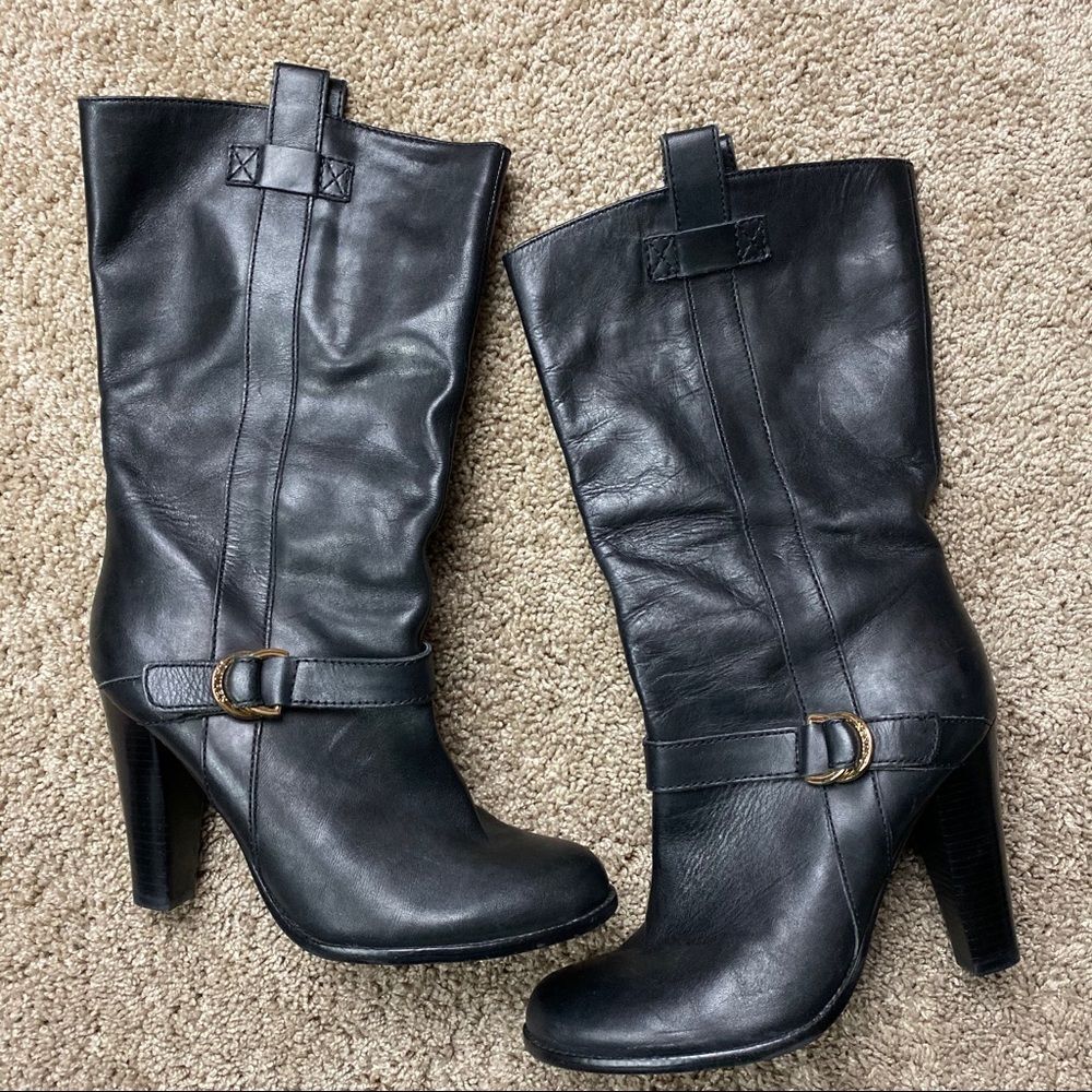 Ralph Lauren High Heel Boots Black Leather 10